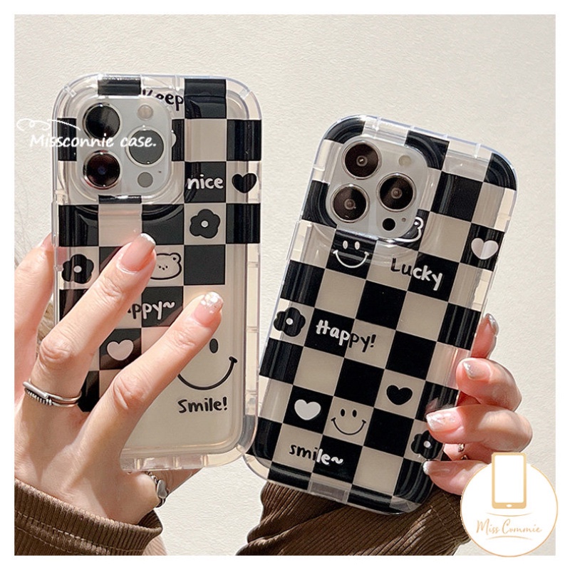 Happy Lucky Smiley Couple Case Realme C53 C30 C55 7i C17 9i C21Y C35 C11 C25Y C12 C25 C20 C15 C33 C20A C25s C3 C1 C2 6i 5 5i 5s Motif Kotak-Kotak Beruang Love Hati Bunga Airbag Soft Case