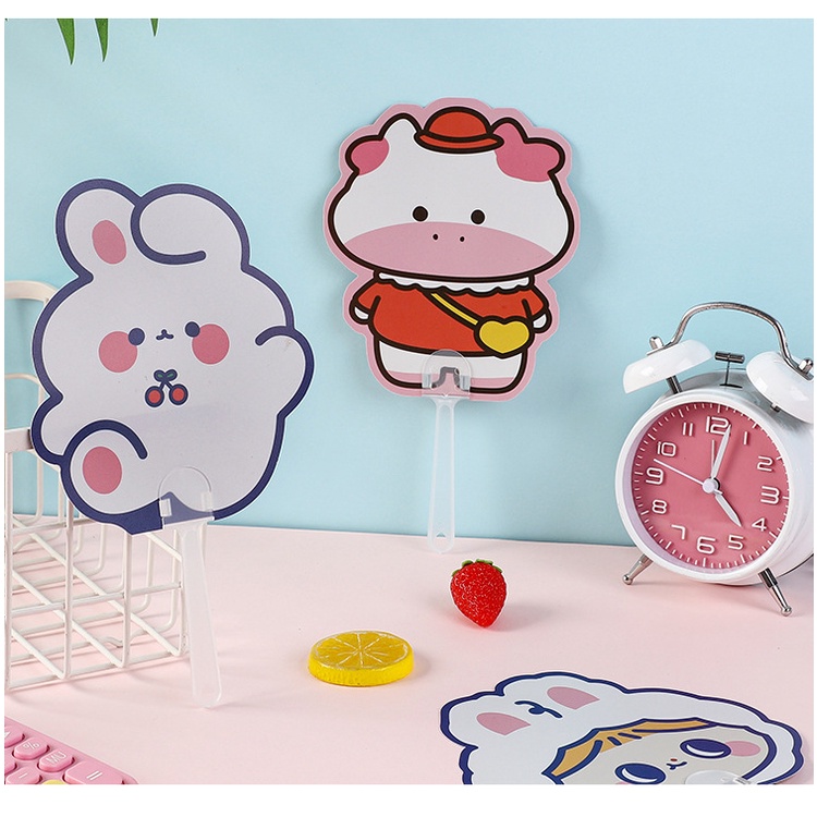 Kipas angin manual tangan anak kipas tangan mini tangan memegang kipas bulat kecil lucu pink kelinci hadiah lipat penutup matahari lucu cewek pink blue purple