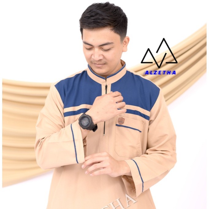 Jubah Pria Jubah gamis pria dewasa lengan panjang alzetha ori bahan katun poly - Mokka, M dewasa pre