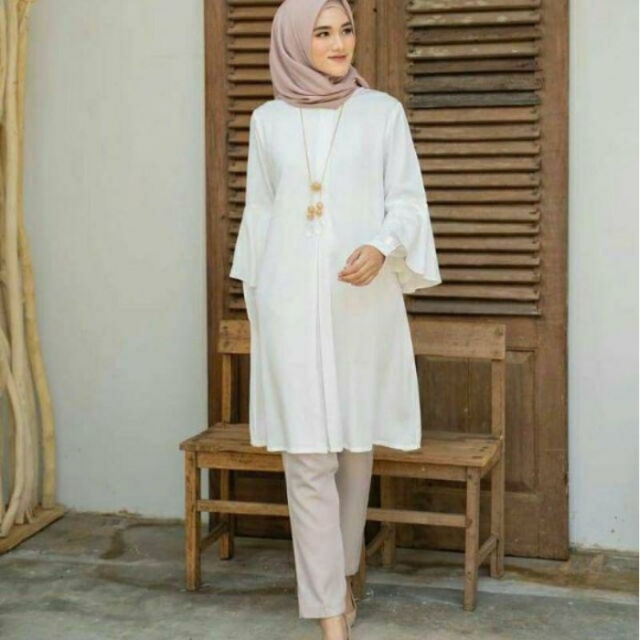Tunik Putih Tunik Wanita Modern 2021 Baju Atasan Wanita Long Tunik - Putih, S Terbaru H3S7