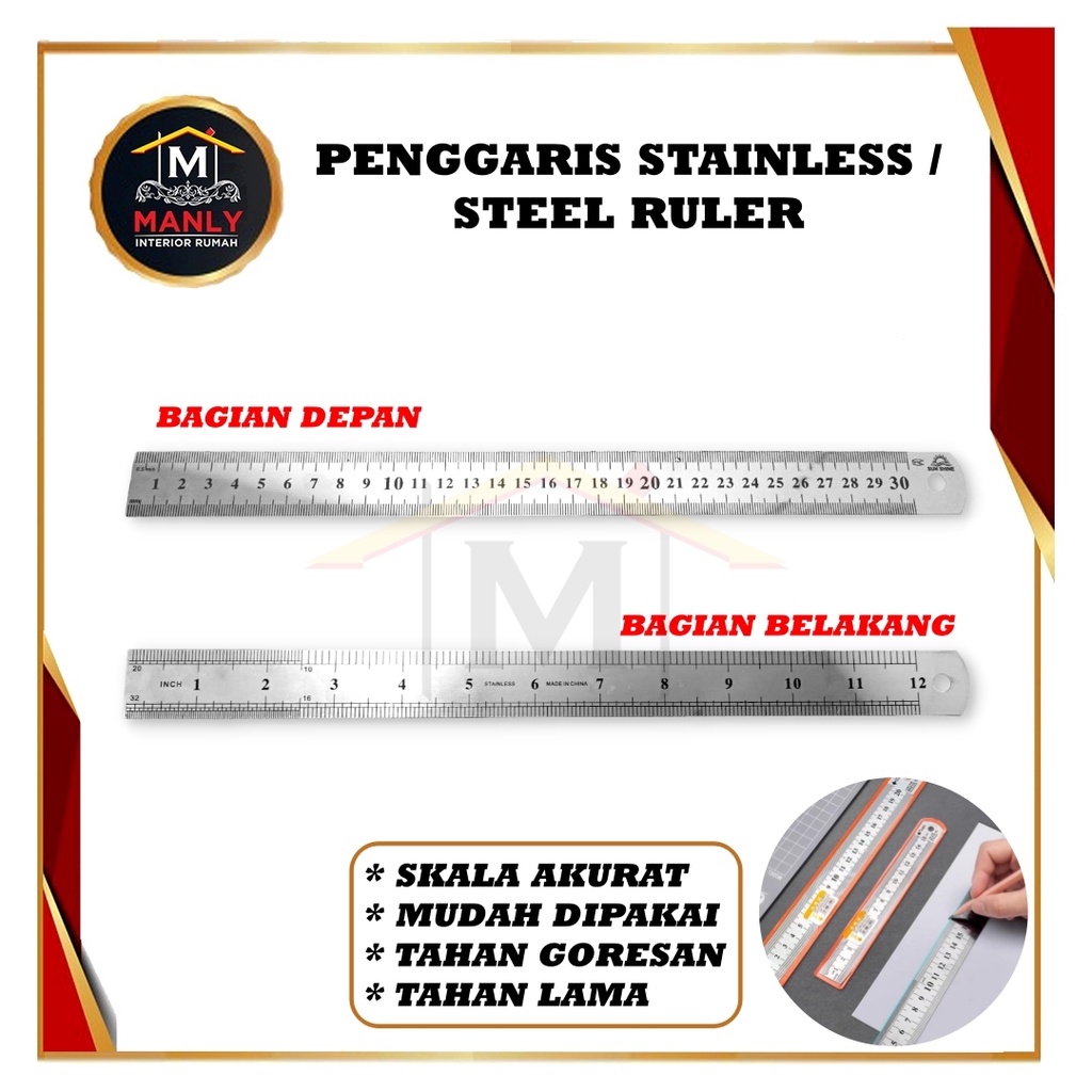 Penggaris Stainless /  Penggaris Tukang  / Stainless Steel Ruler 30 CM