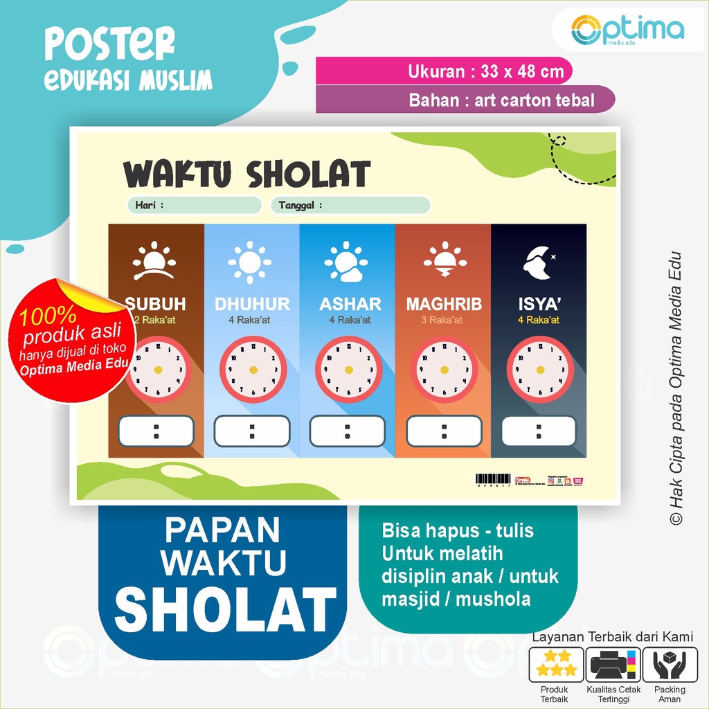 Poster Laminasi Papan Jadwal Harian Waktu Sholat - bisa hapus tulis