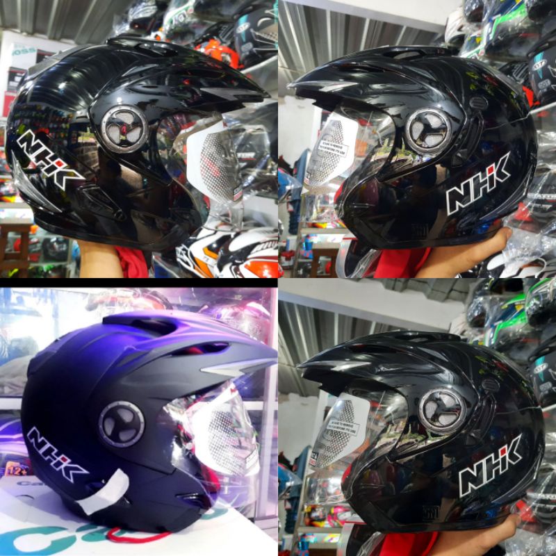 HELM NHK AVIATOR SOLID BLACK GLOSSY NHK AVIATOR ORIGINAL DOUBLE VISOR