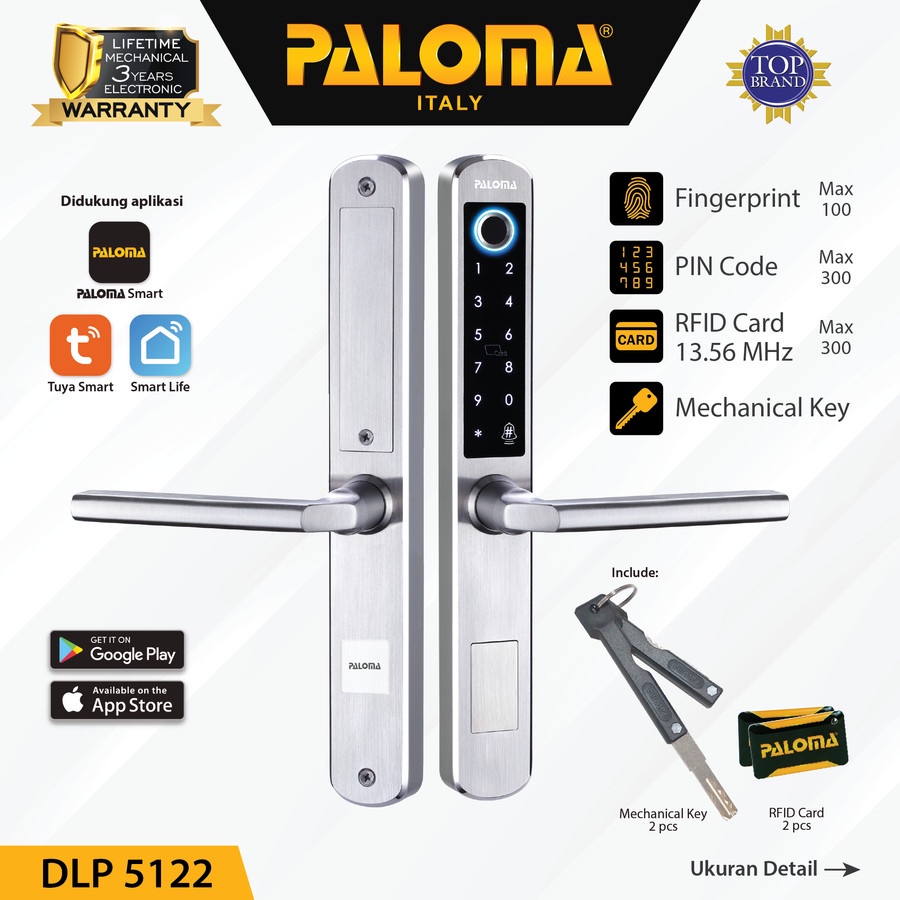 PALOMA DLP 5122 SMART LOCK DIGITAL KUNCI PINTU RUMAH KUNCI SIDIK JARI PIN FINGER WIFI DIGITAL LOCK F