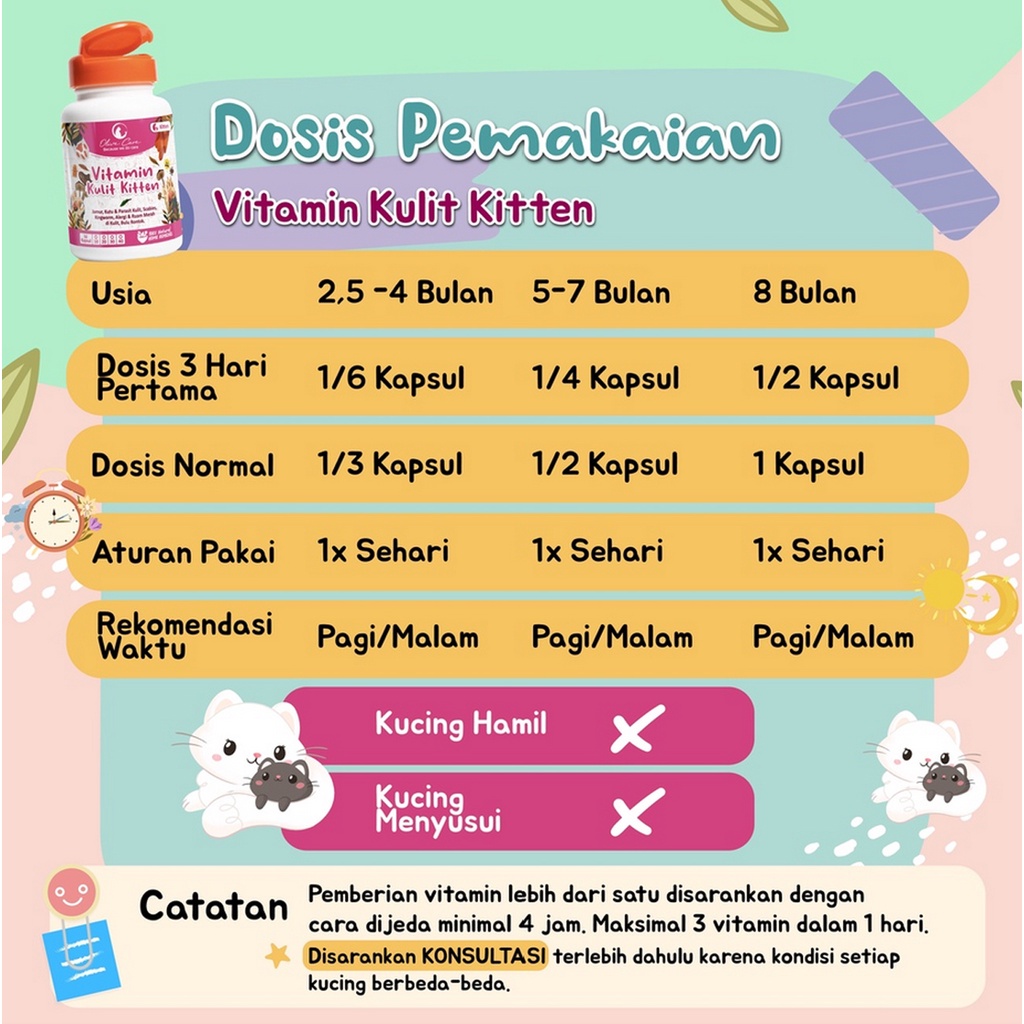 Olive Care Cat Vitamin Kucing Masalah Kulit Kitten Untuk Bulu Rontok, Jamur, Kutu, Scabies, Ringworm, Ruam dan Radang Kulit