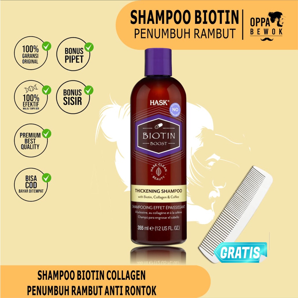 SHAMPOO BIOTIN COLLAGEN HASK penumbuh rambut pelebat rambut solusi rambut tipis anti rontok anti botak