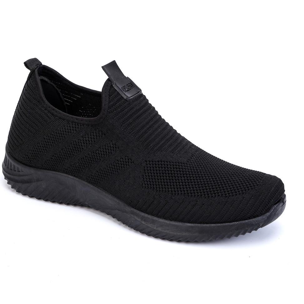 MURAH Sepatu Sneakers Cowok Sepatu Pria Tanpa Tali Full HItam Terbaru