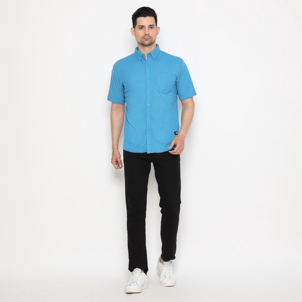 RS31 Baju Kemeja Michigan Shirt Turquoise Blue Basic Cowok Jumbo - Kemeja Polo Pria Dailywear Lengan Pendek Santai Warna  Biru Turkish Super Big Size