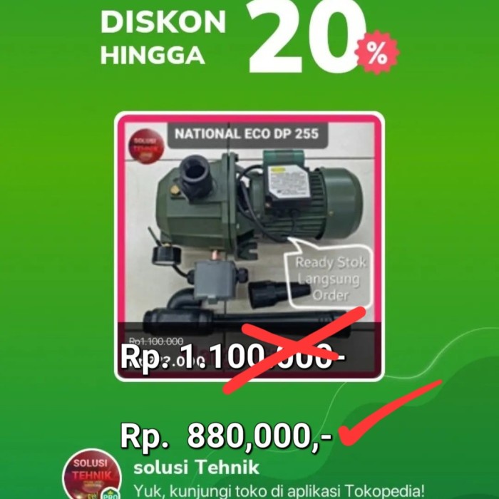 Pompa air Jet Pump National Eco Dp 255 pompa sumur dalam ITALY SNI