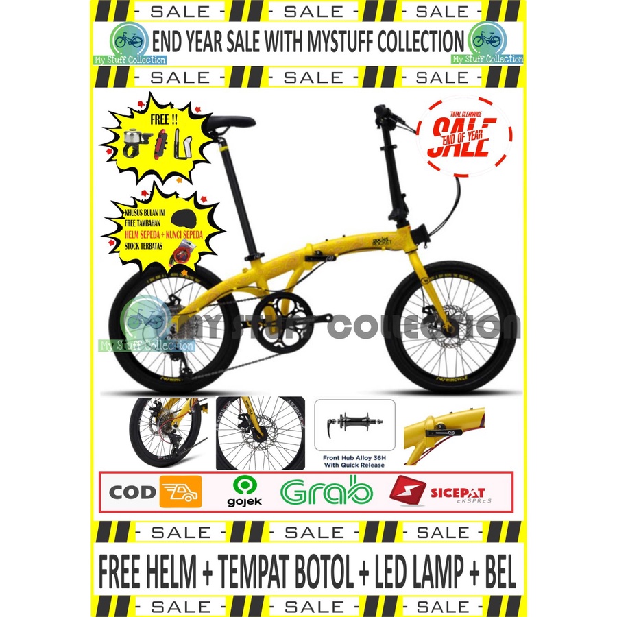 * Terlaris* Sepeda Lipat Wim Cycle Pocket Rocket Alloy 20 inch DB - Kuning