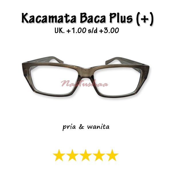 Kacamata Baca Lensa Plus (+) Uk. +1.00 s/d +3.00 Frame Warna Abu Gagang Per Model Kotak Kacamata Full Plus Unisex FREECASE