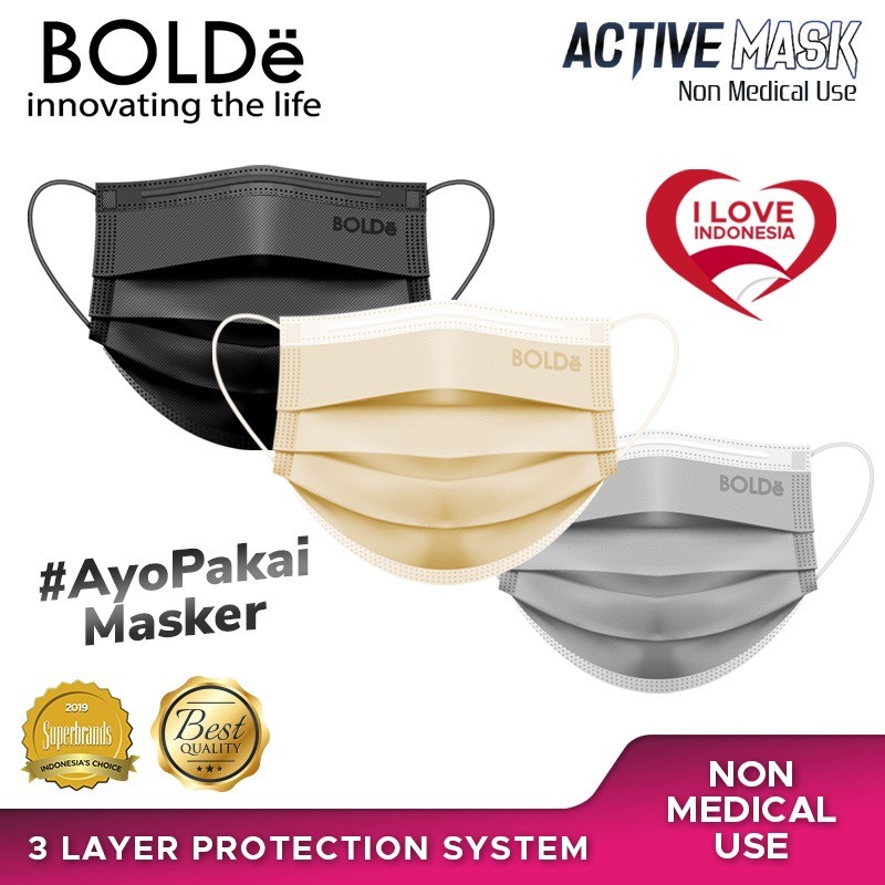 BOLDe Active Mask 3 Ply - Masker Medis 3 Ply isi 50 Pcs