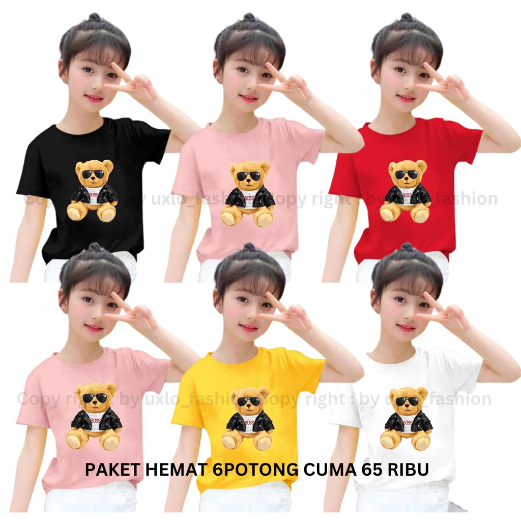 Baju Kaos Tshirt Murah Anak Cewe Dan Cowo Unisex Umur 2-9 Tahun Motif Bear Boss Imut UXlo Fashion