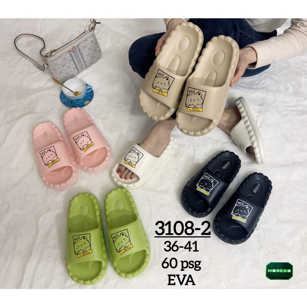 Sandal Selop Wanita Karakter Bear Transparan Bentuk Awan Lucu Eva Premium