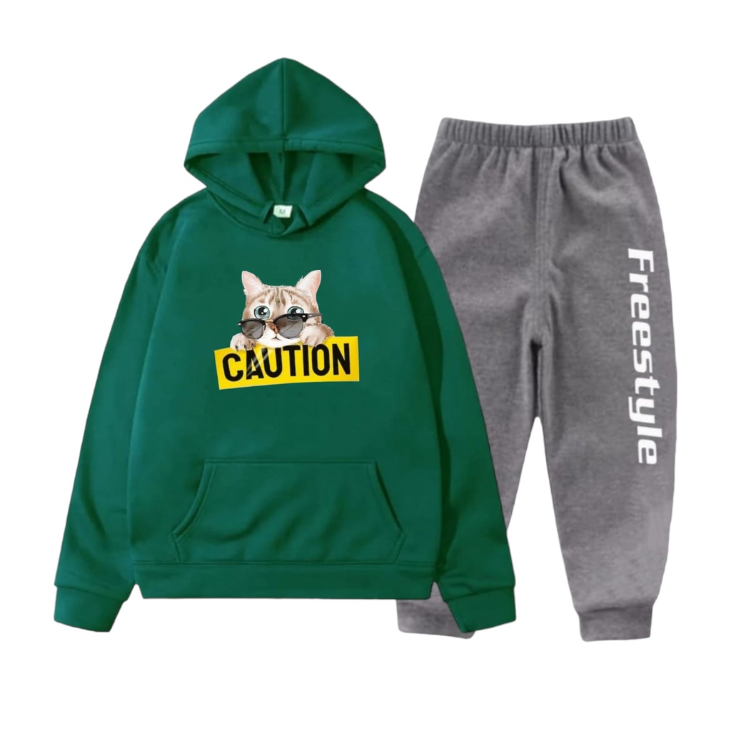 Rdkidzid Setelan Hodie Anak Unisex SET Hoodie Anak Unisex Motif Cat Coution