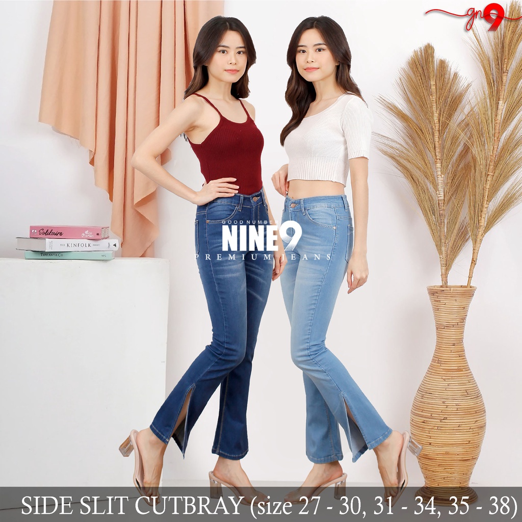 GOODNO.9 || Celana Jeans Wanita Cewek Side Slit Cutbray Boot Cut Belah Samping Bawah Bigsize Jumbo M