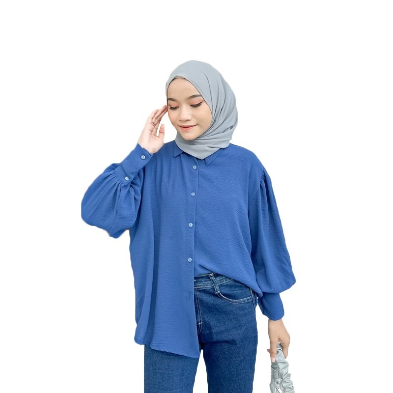 Kemeja Blouse Crinkle Wanita Lengan Panjang Bw04