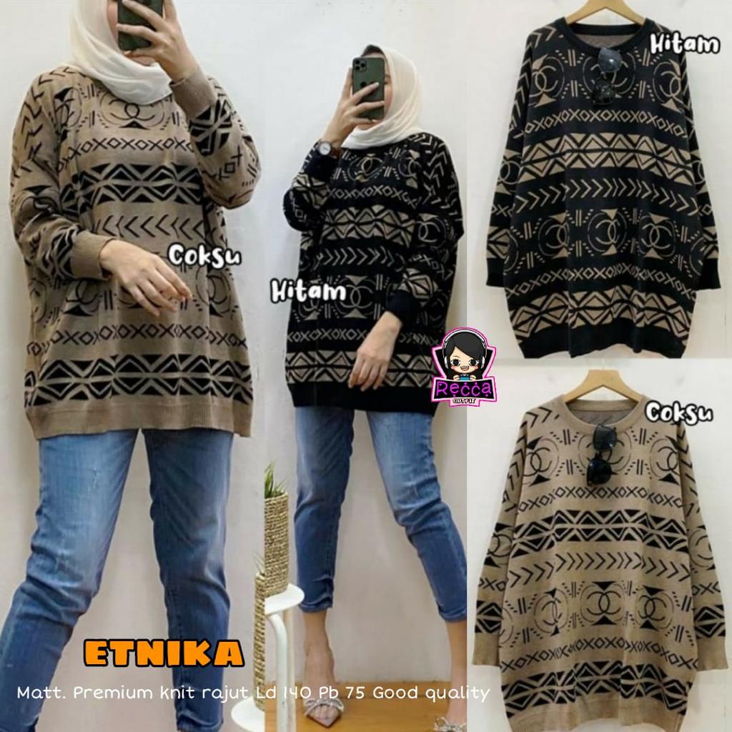 Baju Atasan Blouse Wanita Sweater Rajut Import Super Jumbo LD 140 Etnika Bahan Premium Adem Halus Re