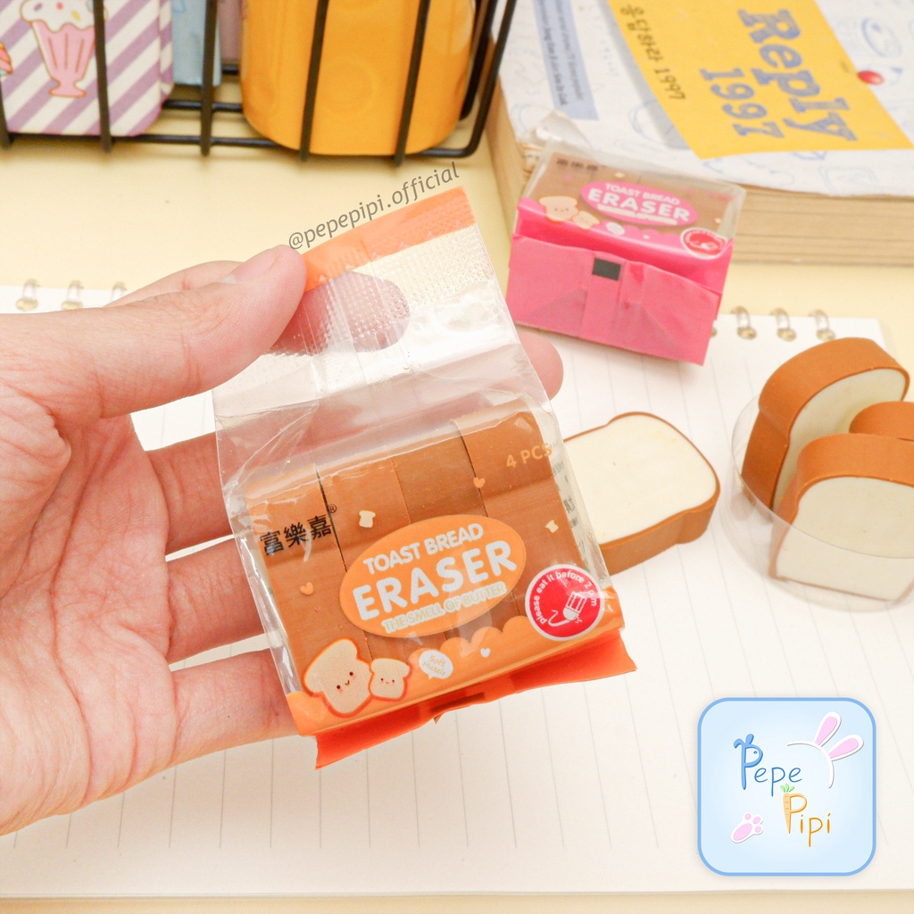 Penghapus 3D Toast Bread No.1311 Eraser Setip Stip Hapusan Pensil Satu Set Penghapus Roti