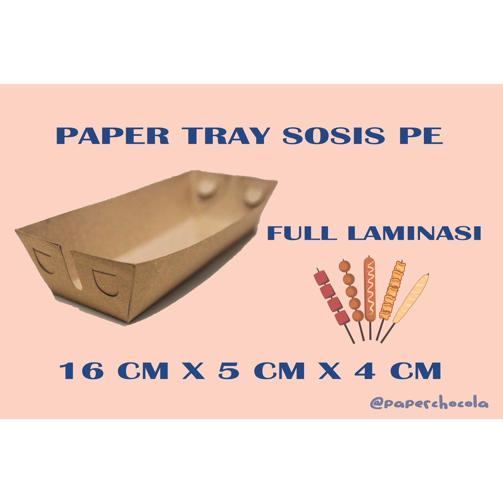 PAPER TRAY KRAFT SOSIS  / BOX SATE / TRAY HOTANG / TRAY CORNDOG 16x5x4 LAMINASI