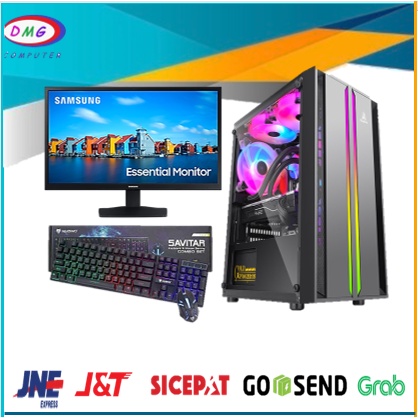 PC Gaming Fullset AMD Ryzen 5 5600G SSD 128GB lengkap LED 24 inc Keyboard Mouse GAMING