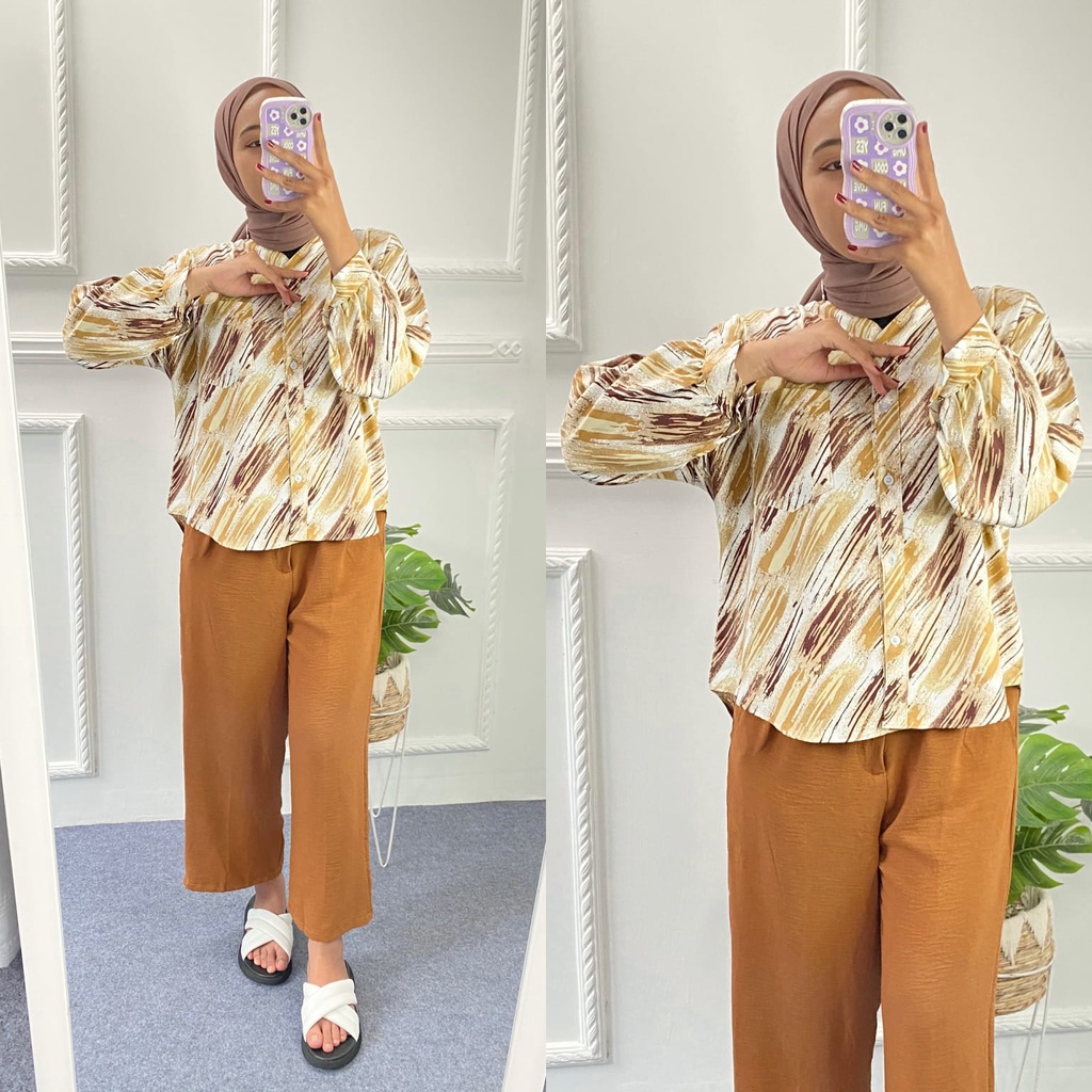 Abstrak One Set Syakila Crinkle Setelan Wanita