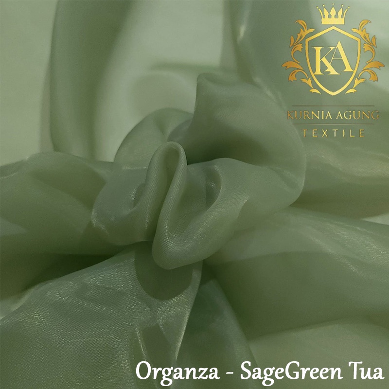 Kain Satin Organza Premium Silk Glossy Warna SAGE GREEN Lebar 150cm per 0.5m dan Meter