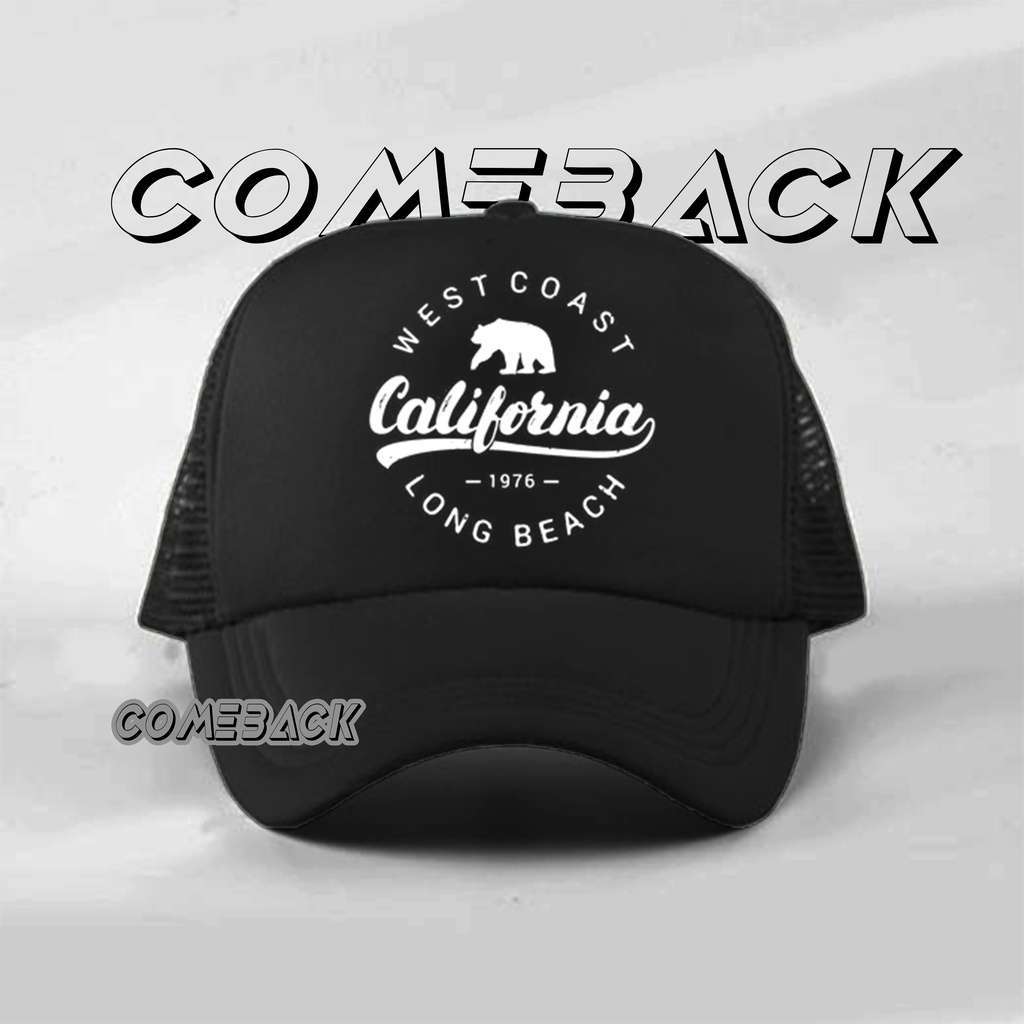 Topi Jaring CALIFORNIA LONG BEACH - Topi Trucker - Topi jaring Pria - Topi Trucker pria - Topi Costume - Topi Baseball - Comeback