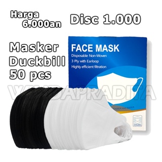Image of Masker Duckbil Duckbill Isi 50 Pcs Face Mask 1 Box Campur Mix Warna Hitam Putih TerMurah