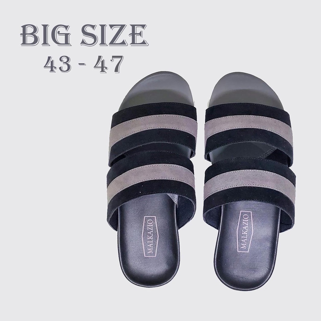 ALZELVIN X ZAGIB | Sandal Pria Black Grey Flat Big Size Sendal Slide Casual Cowok Ukuran Jumbo 43-47