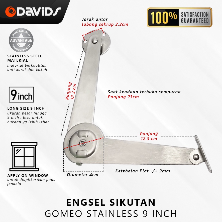 Engsel Salon Penahan Jendela Ensel Cendela Wayang Stainless Gmeo 9inch