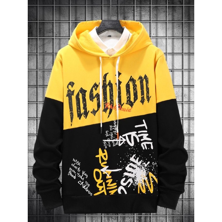 Jacket Sweater FASHION TIME 2 Tone Hoodie Pakaian Pria Wanita Kasual Santai Fashion Korean Kekinian