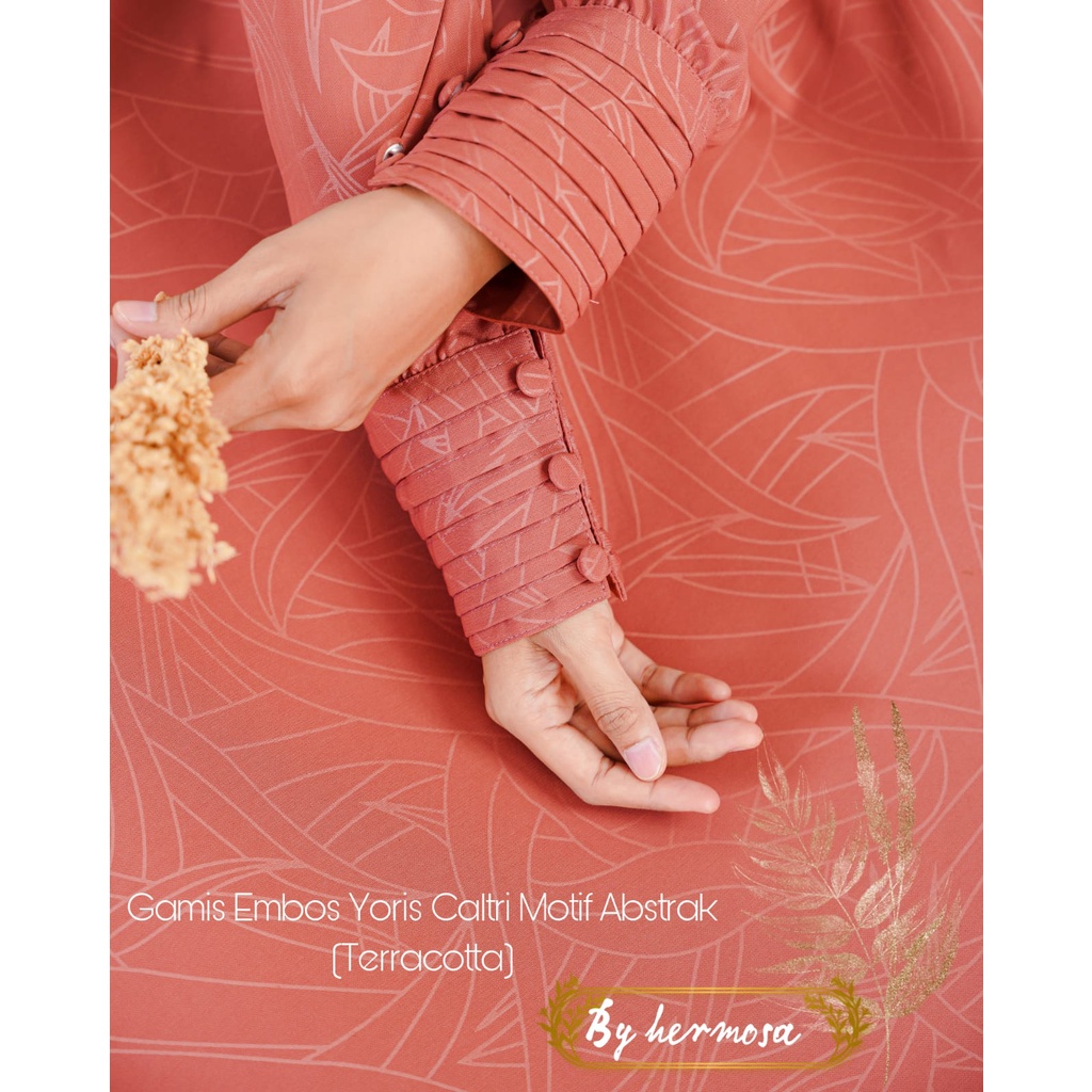 (Hermosa) Gamis embos hermosa motif Abstrak bata teracota-Gamis teracota premium-Pakaian wanita bata