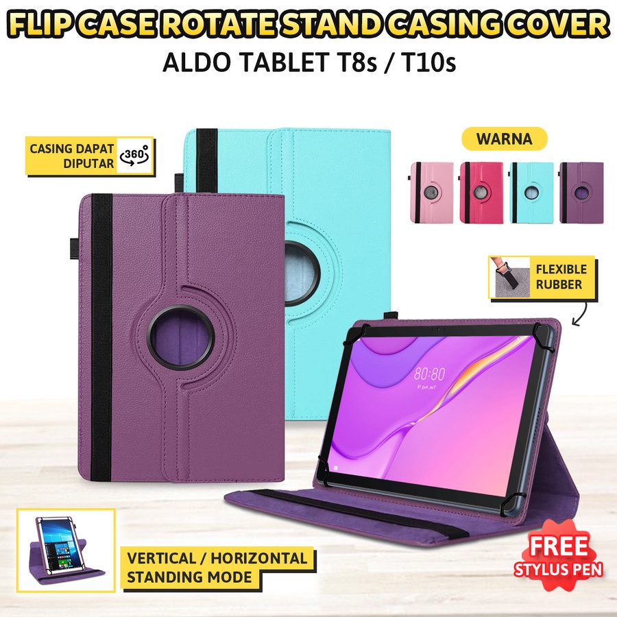 Aldo Tablet T8s T10s 8 10 Flip Case 360 Rotating Sarung Casing Putar rotate case PU leather bonus st