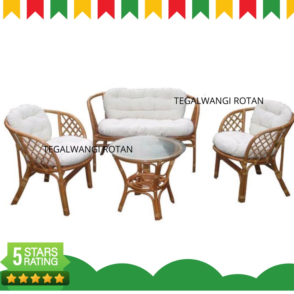 KURSI BAHAMA ROTAN 1 SET + CUSSION / KURSI ROTAN MINIMALIS / KURSI TAMU ROTAN