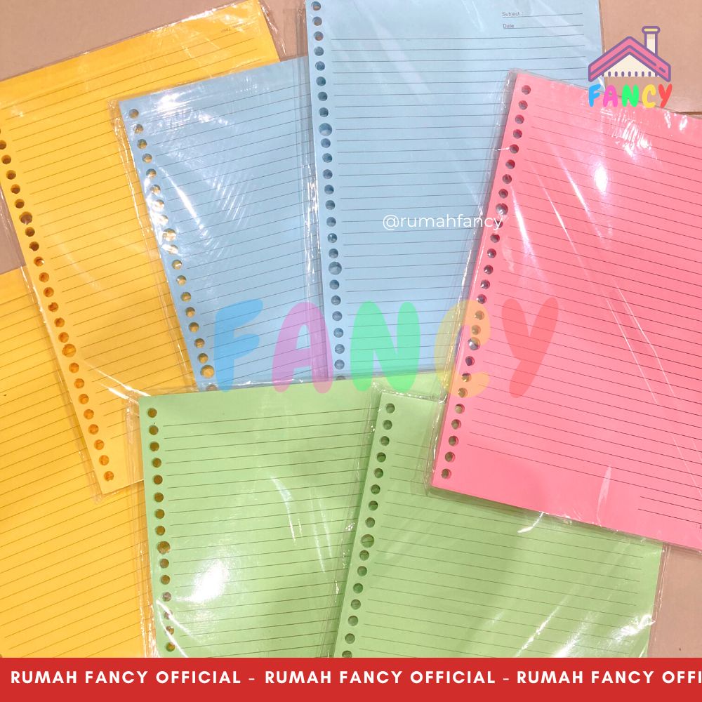 

[1PAK] Isi 50 Lembar Kertas Loose Leaf Uk A5 / B5 Warna Pastel Rainbow Garis / Loose Leaf / Kertas Binder
