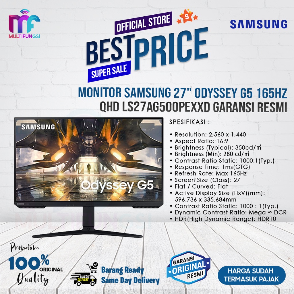 Monitor Samsung 27&quot; Odyssey G5 165Hz QHD LS27AG500PEXXD Garansi Resmi