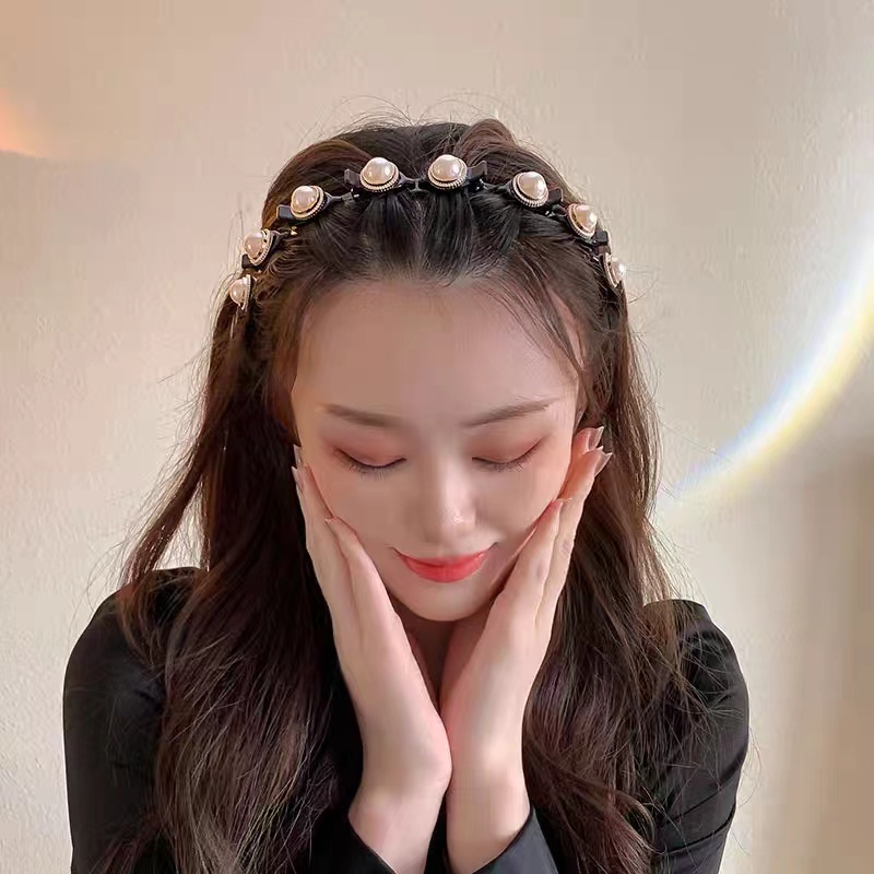 2in1 Bando include Jepit Rambut Fashion Korea Pola Mutiara Wanita Dewasa