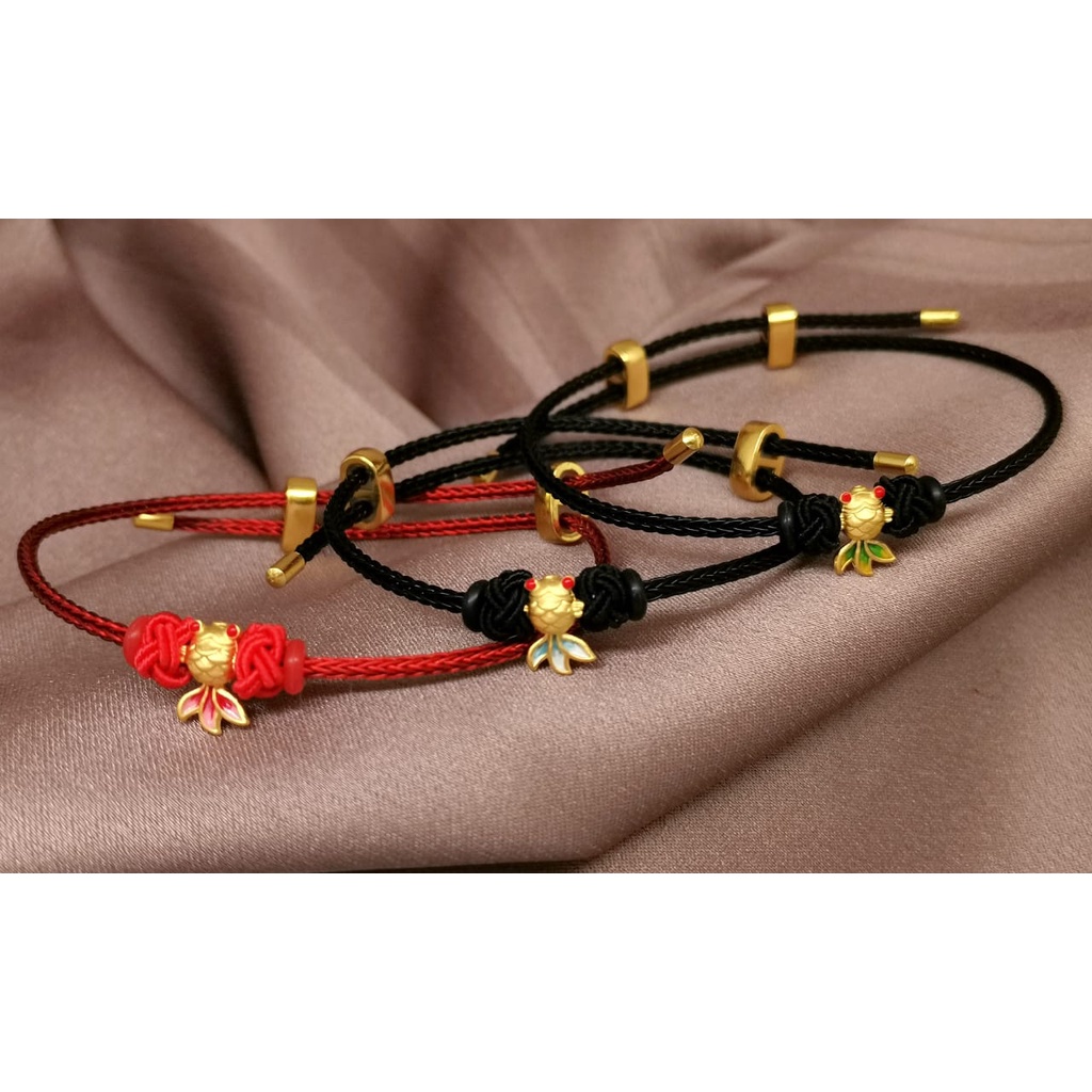 Gelang Charm Ikan Baby Koi Mini Cat emas kadar 24k HK Hongkong 999% 999 &amp; Gelang Serut