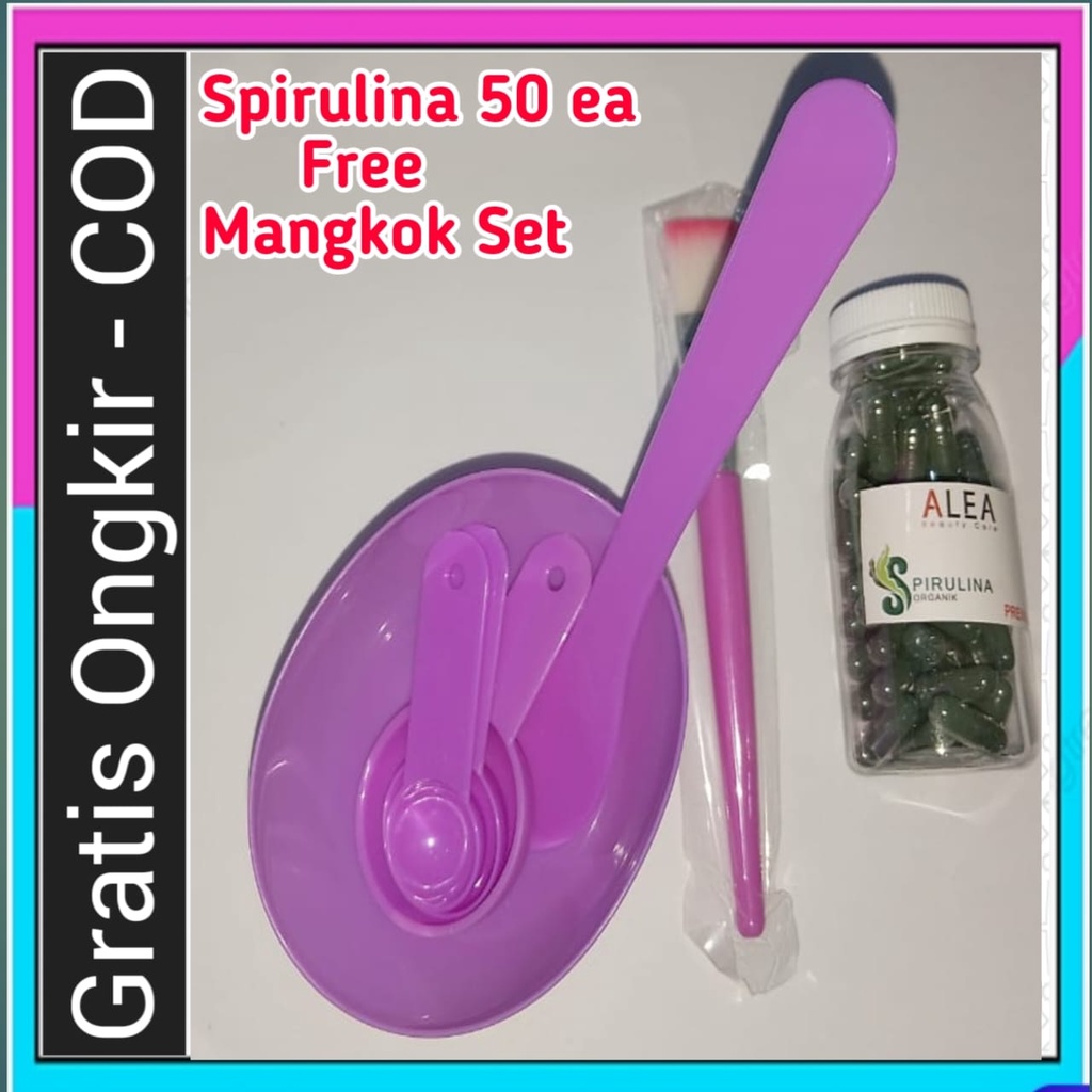 Promo Masker Spirulina isi 50 Free Spatula Mangkok Masker Rose Water