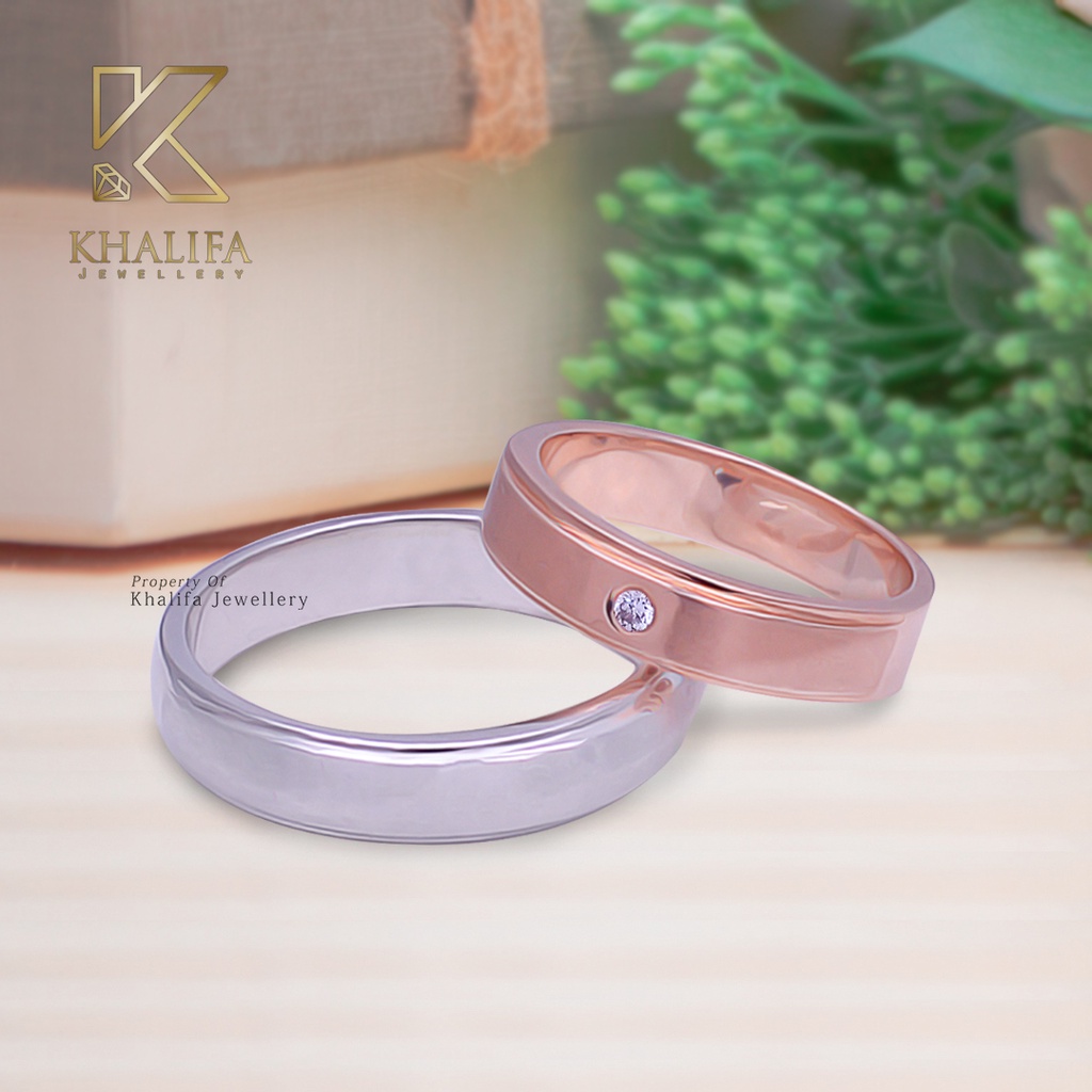 Cincin Kawin / Cincin Tunangan Couple Rose Gold 75% + Berlian / Swarovski & Paladium / SIlver 308