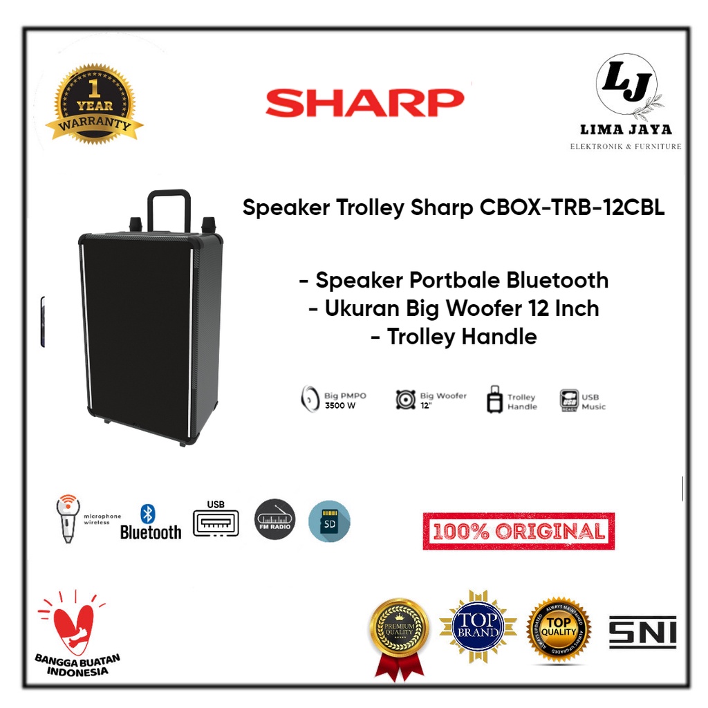 Speaker Portable Bluetooth Karaoke Sharp CBOX-TRB12-CBL Speaker Trolley Sharp
