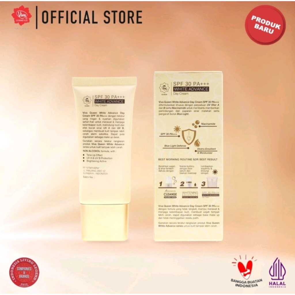 VIVA QUEEN DAY CREAM WHITE ADVANCE KRIM WAJAH PAGI SPF30 KRIM 30 GRAM