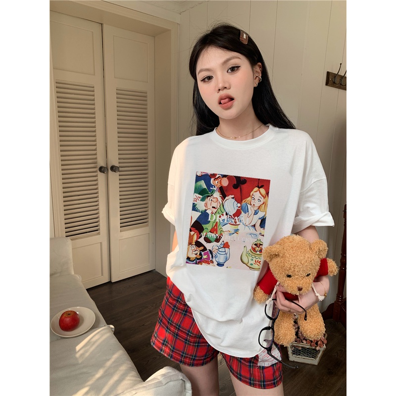 EUNII T-shirt Lengan Pendek Cartoon Princess Dwarf Korean Style/Kaos Atasan Wanita/Baju Kaus Oversize Wanita/Kaos Wanita