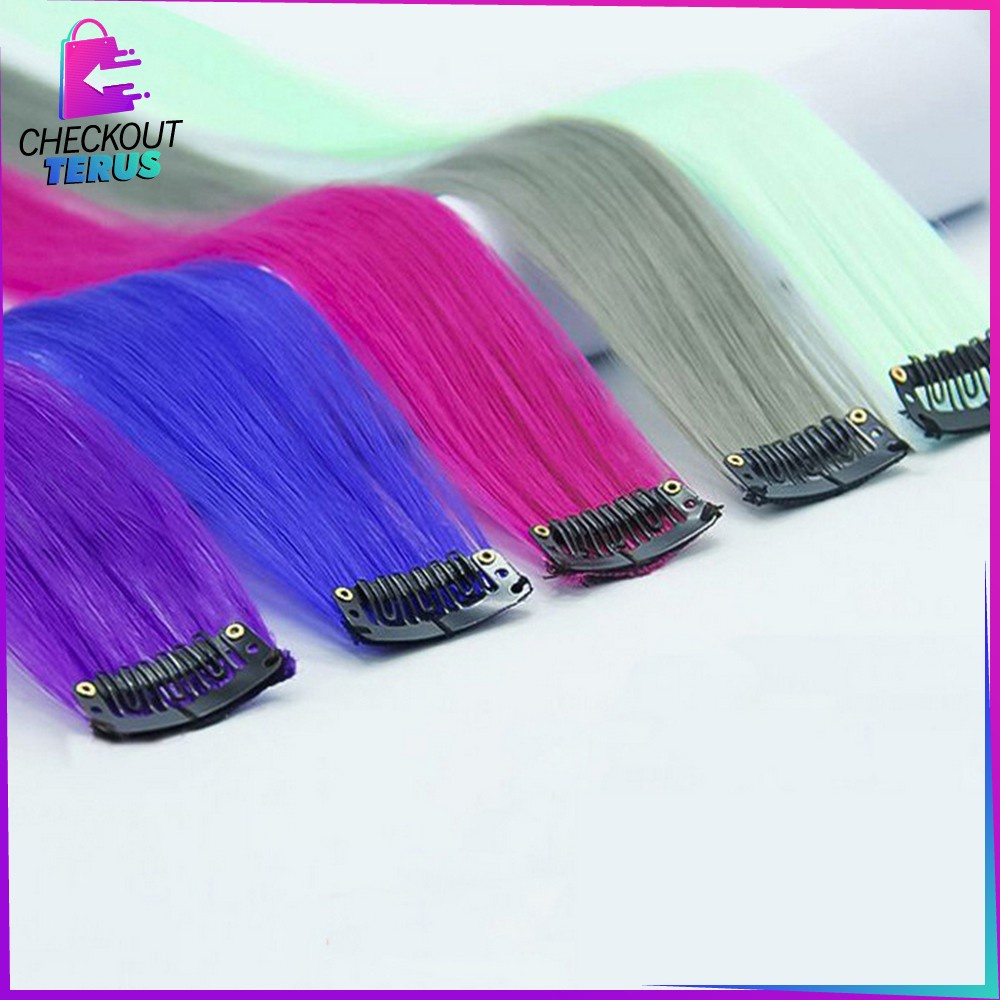 CT K144 Wig Jepit Rambut Palsu Lurus Panjang Single Hair Extention Colourful Wanita Hair Clip Cewek Korea Warna Warni Import