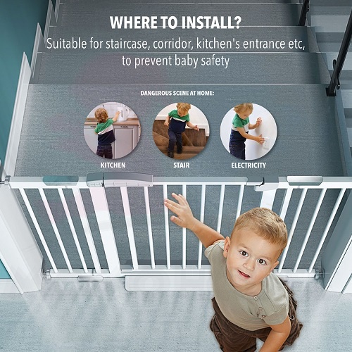 Tinggi 80CM Baby Safety Gate /pagar bayi /pagar pintu bayi/pintu pengaman bayi/playpen pagar bayi/Tidak perlu mengebor dinding/Penutupan pintu otomatis/untuk pendaratan kamar tidur dapur kamar mandi/Bayi Pagar Pengaman