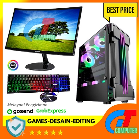 PC Gaming Fullset AMD Ryzen 5 5600G SSD 128GB lengkap LED 24 inc Keyboard Mouse GAMING