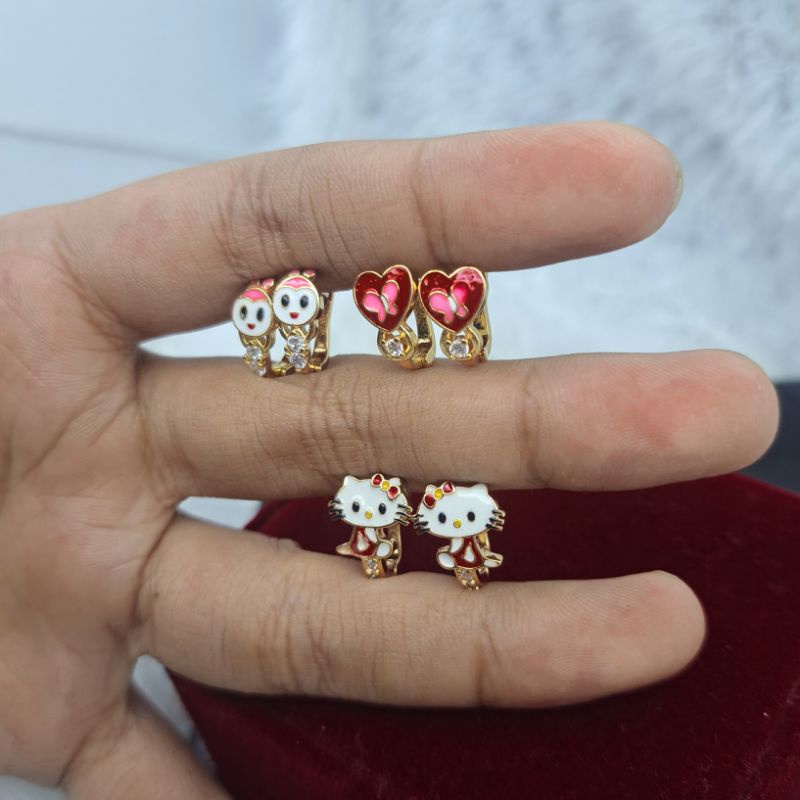 Anting Anak jepit bundar capit lurus yaxiya lapis emas anti karat COD