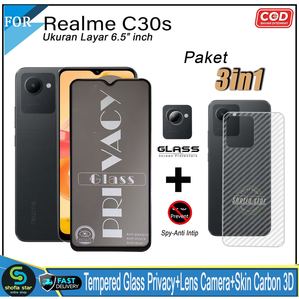 Promo 3in1 Tempered Glass Privacy Matte Realme C30S C11 C11 2021 C15 C3 Anti Gores Anti Spy Full Layar