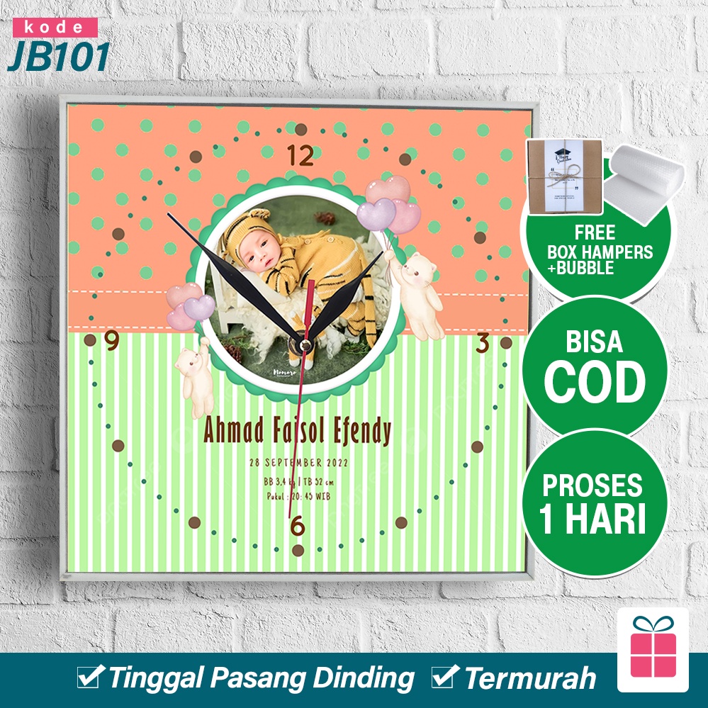 Kado / Hadiah Bayi (Biodata Bayi) Baby Born Jam Dinding Custom Motif JB101 J1